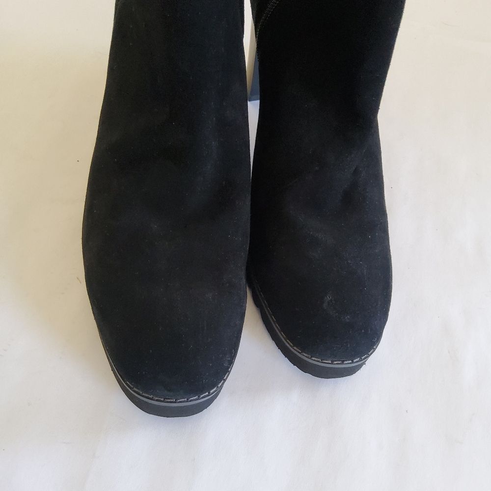 New Blonde Waterproof Suede Leather Black Block Heel Ankle Boots Size 10 - Picture 11 of 14